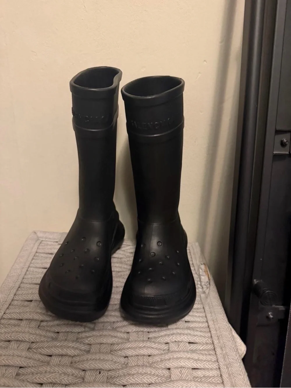 Balenciaga Matte Black Tall Logo Rain Boots